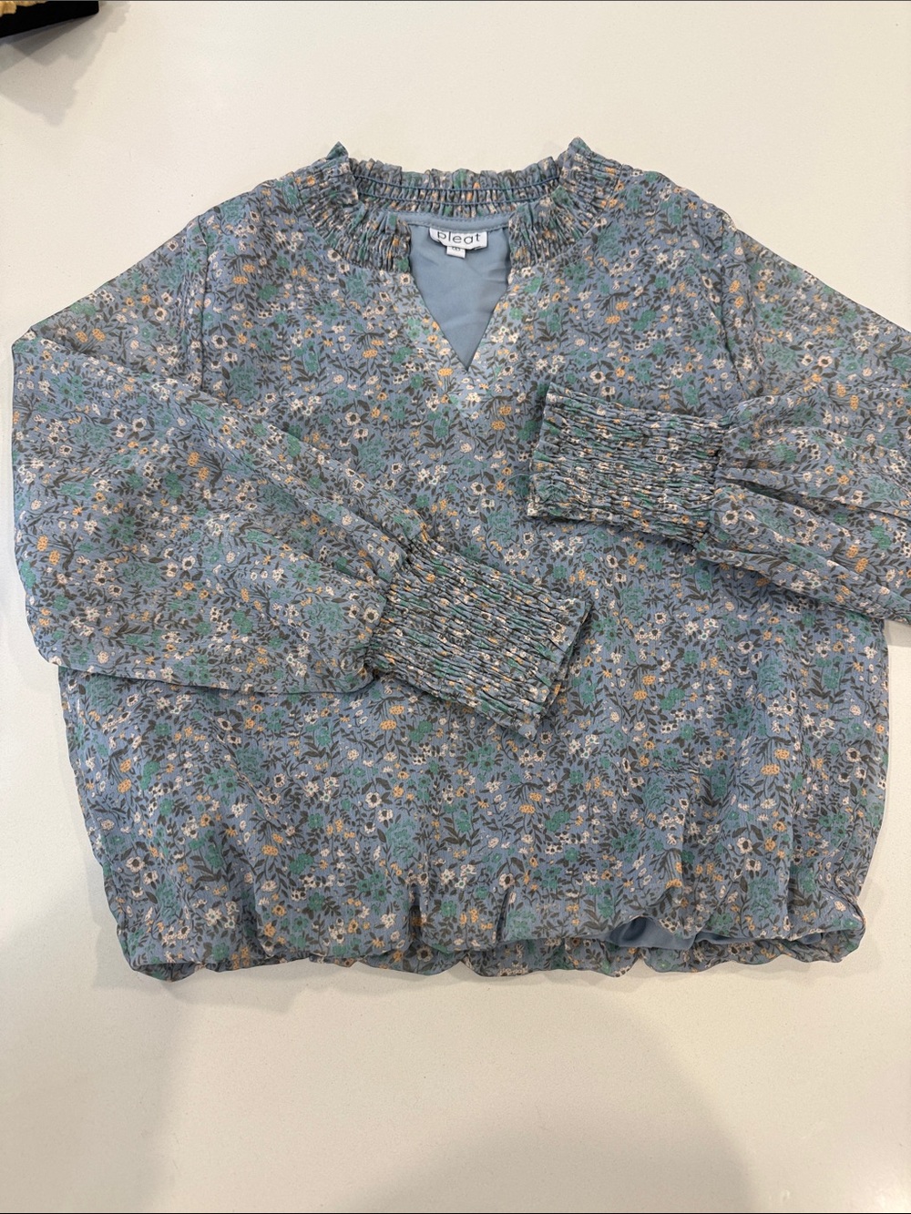 Girls' Blue Floral Smocked Blouse size 8 Never Worn